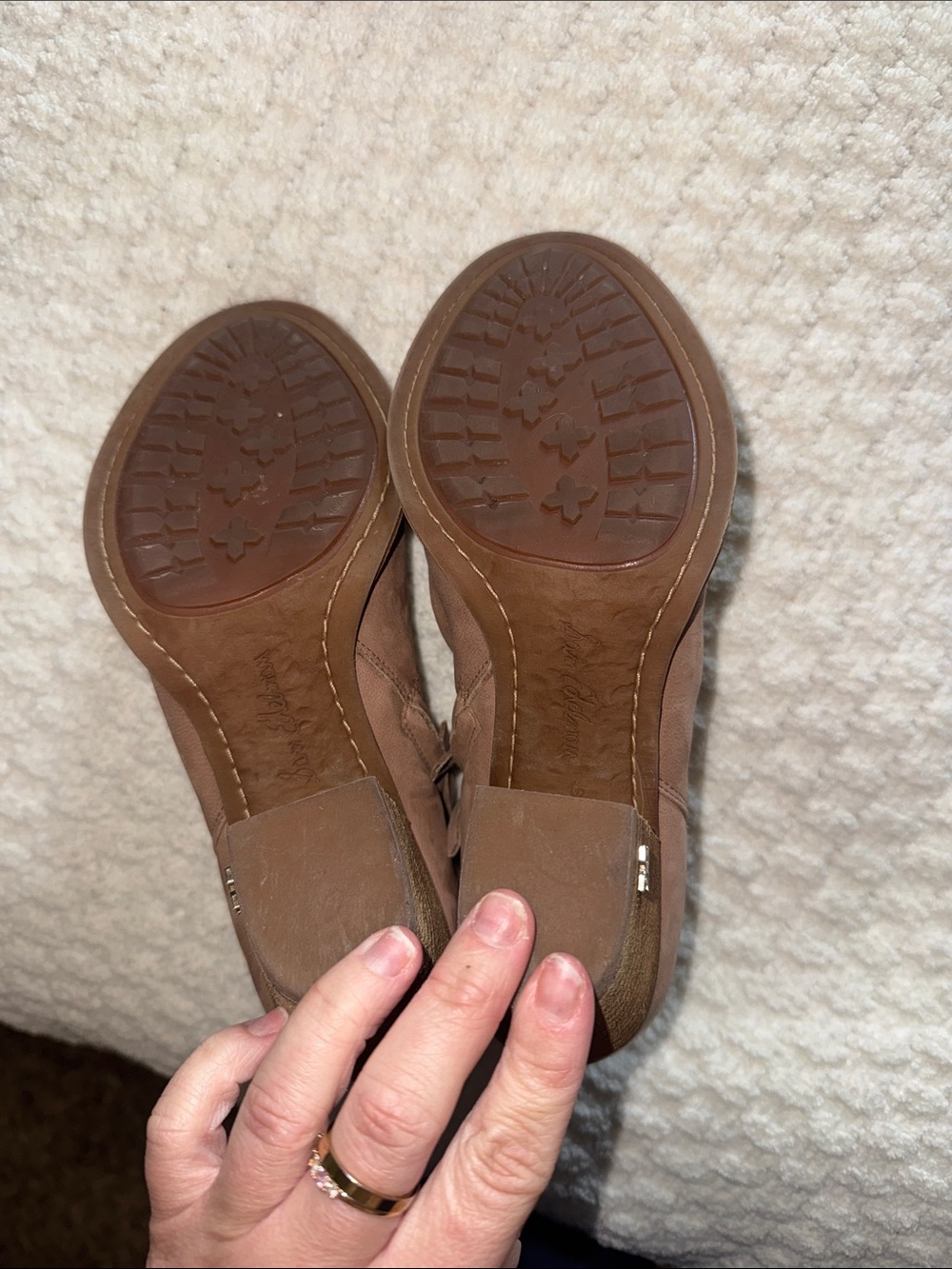 Sam Edelman Mariella tan Leather Ankle Booties with Gold Button Accents 6 - Picture 5 of 5